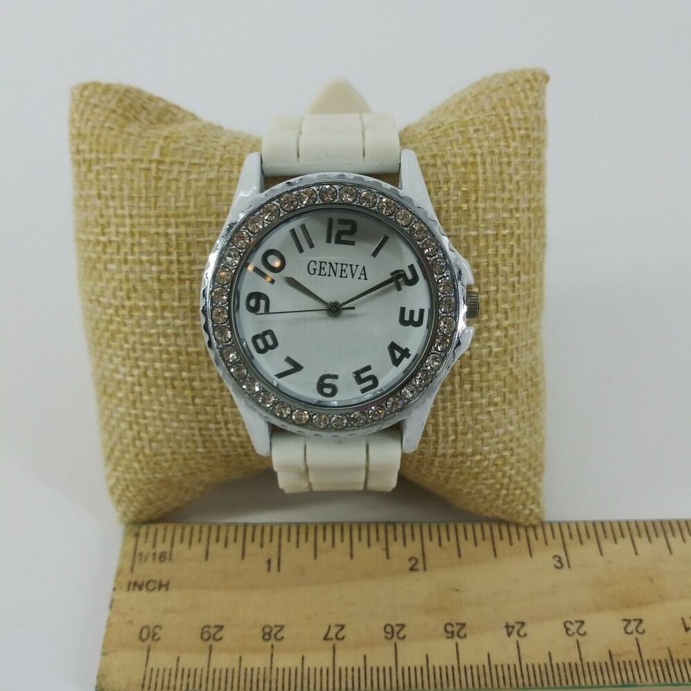 Geneva Rhinestone Wristwatch Women's Silicone Jelly Rubber Watch Circle Round - Picture 11 of 12